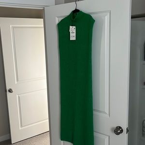ZARA GREEN SLEEVELESS ALPACA & WOOL BLEND HIGH NECK DRESS SIZE S